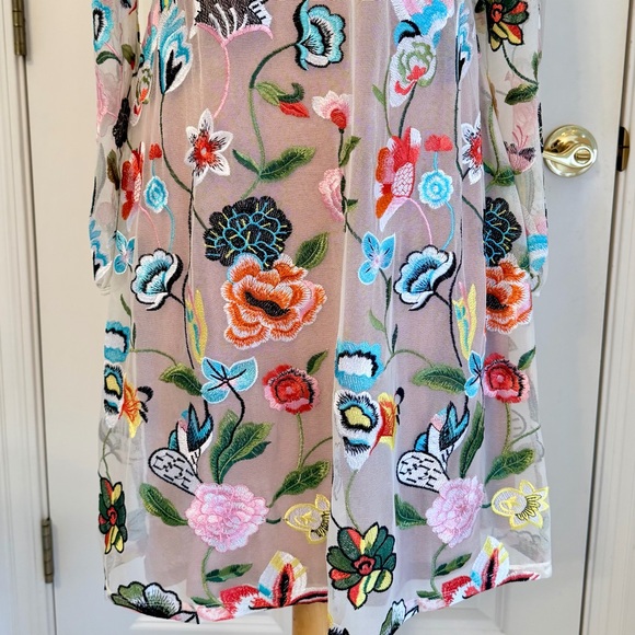 Philosophy Floral Embroidered Shift Dress Sheer Long Sleeve  Size M - Picture 7 of 16